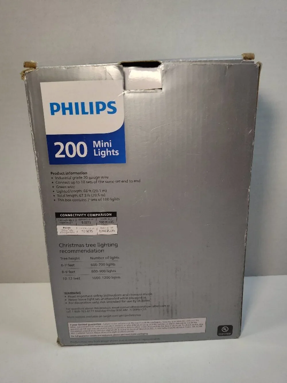 Philips 200ct Clear Mini Christmas Lights Heavy Duty Connectable Green Wire Open